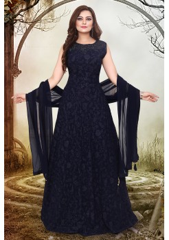 Navy Blue Georgette Designer Gown